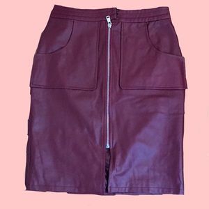 Pencil leather midi skirt